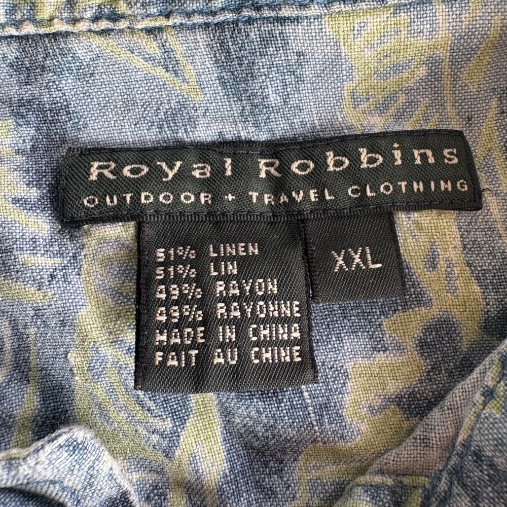 Royal Robbins Men's XXL Blue Linen Blend Short Sleeve Button Up Shirt Hawaiin - Picture 4 of 8